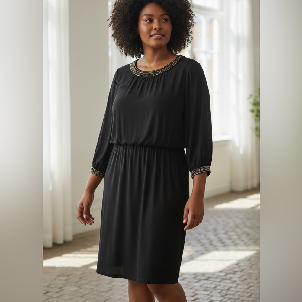 Betsy and Adam beaded dressy open peep sleeve dress Women’s Plus Size 16W